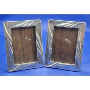 2 Vtg Arte Giancarlo Honduras Pewter Picture Frames Swirl Pattern Wood Back 8x6"
